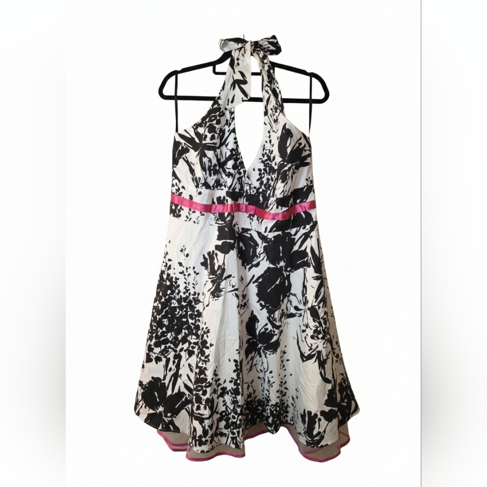DEB Y2k Brand Pulse  Black and White Floral Backless Dress with Pink Accents NWT